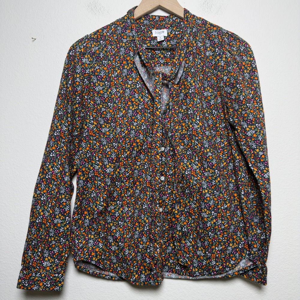 J Crew Womens Button Up Bow Tie Top Small Floral Print Long Sleeve Ditsy‎ Floral
